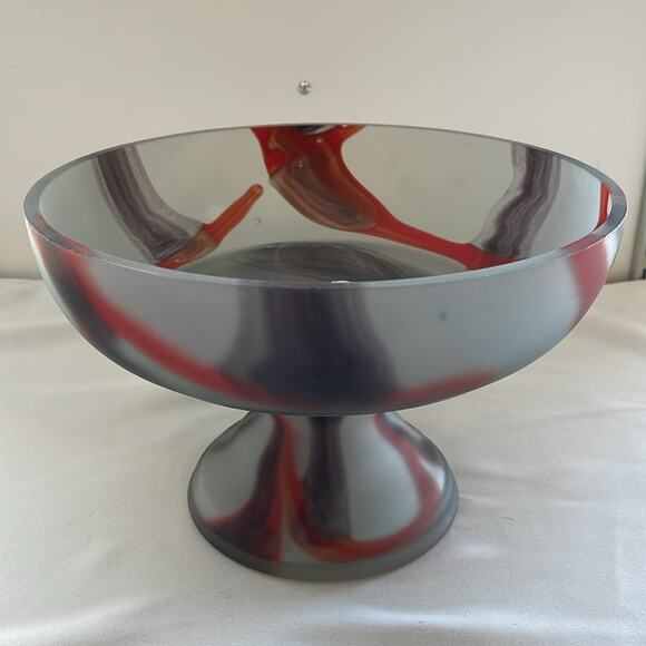 Handmade Blow Glass Fruit Bowl Vase Grey Red Multi - Picture 5 of 8